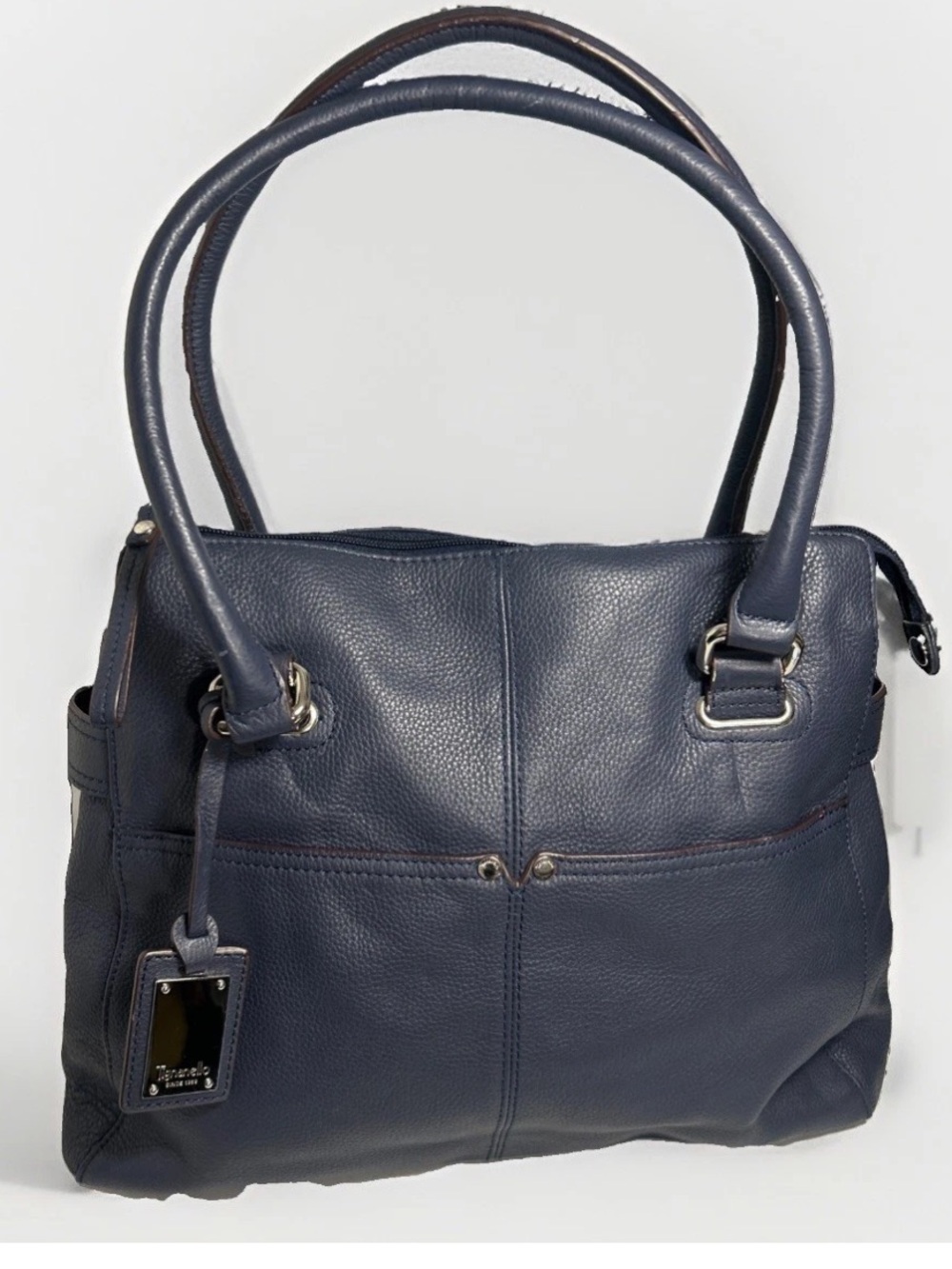 Tignanello XL Blue Pebbled Leather Shoulder Bag / Tote Bag